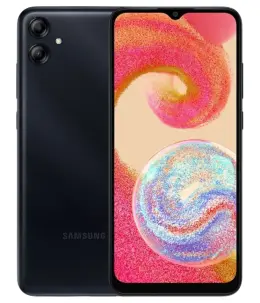 Samsung Galaxy A04 smartphone with colorful display and dual camera
