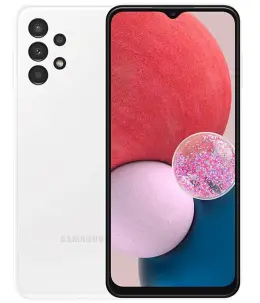 Samsung Galaxy A13 smartphone in white with colorful display