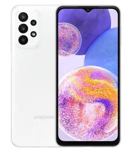 Samsung Galaxy A23 smartphone showcasing its front and back design with vibrant display