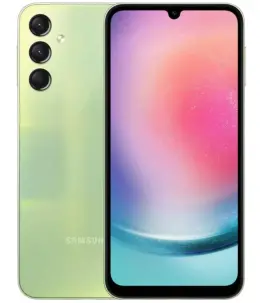 Samsung Galaxy A24 smartphone in green color with vibrant display