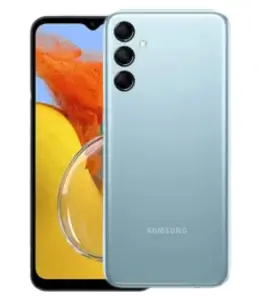 Samsung Galaxy M24 smartphone showcasing its front and back design with triple camera setup