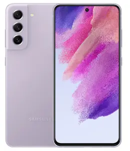 Samsung Galaxy S21 FE smartphone in lavender color with triple camera setup