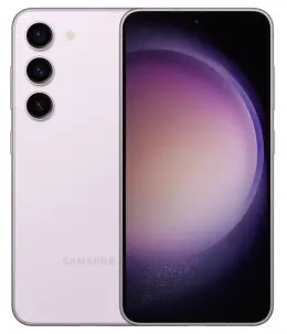 Samsung Galaxy S23 smartphone in lavender color with triple camera setup